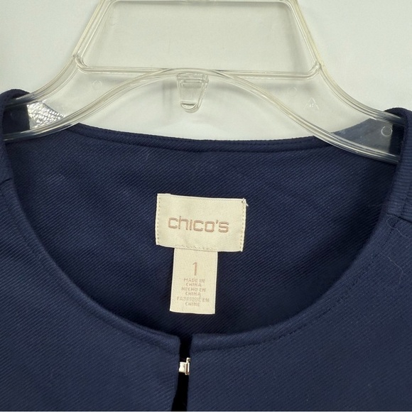 Chicos women Blazer jacket navy blue military Size 1 (M) Rayon gold buttons - Picture 4 of 8